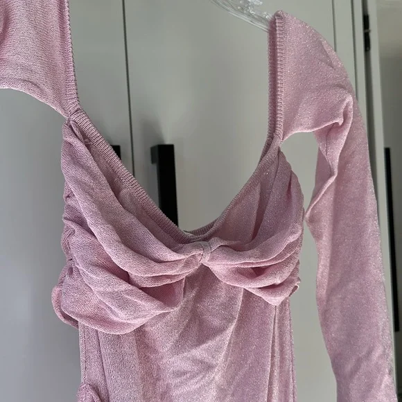 Meshki Pink Asymmetrical Ruched Bodycon Dress - Picture 4 of 6